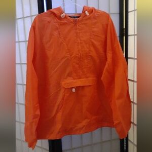 Bright Orange Rain/Windbreaker Jacket with Hood and Oversized Pockets size XL